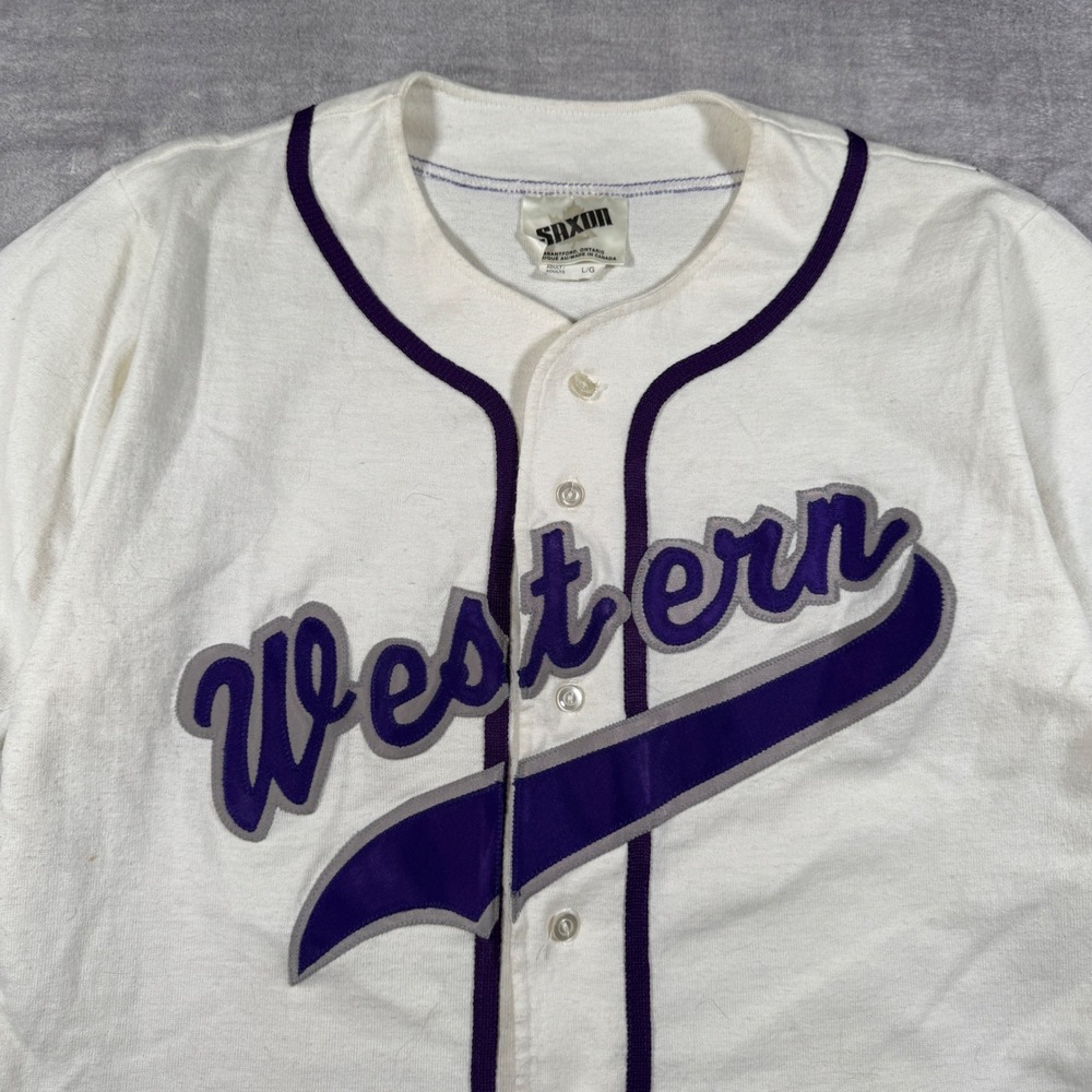 Western University Mustangs UWO Jersey Men Large White Vintage Script Baseball - Picture 2 of 10